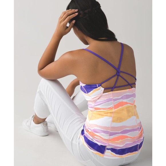 Lululemon Tank Top 4 Dancing Warrior Fitted Strappy Bleacher Stripe Athletic - Picture 1 of 14